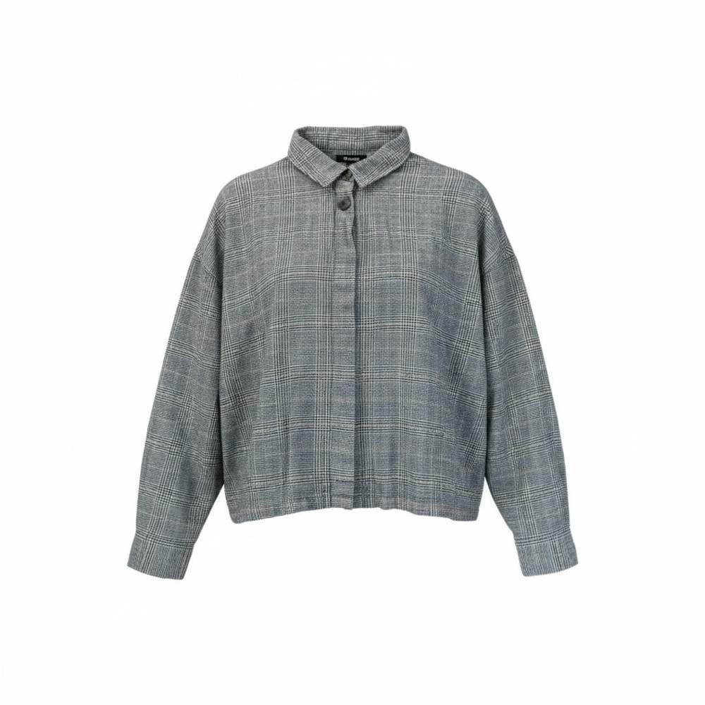 Madewell Gray Plaid Button-Down Shirt Jacket